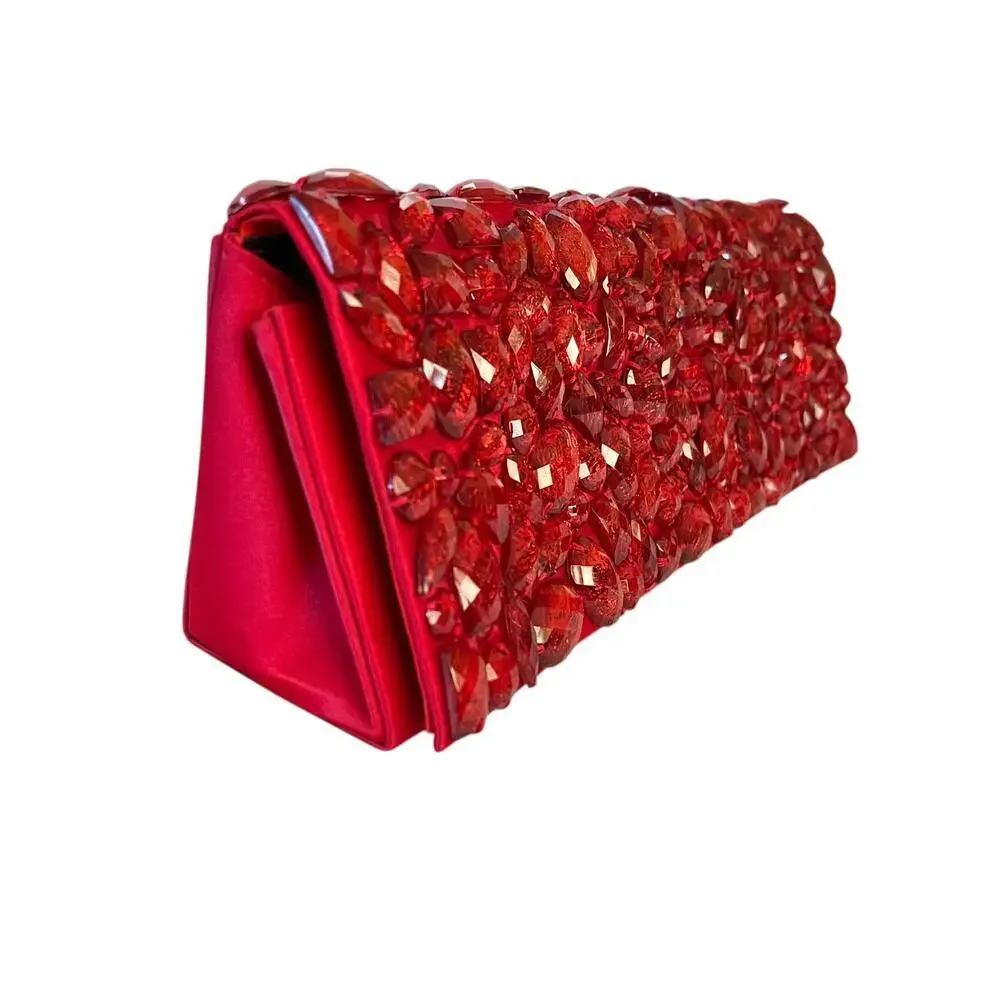 L'Wren Scott x Banana Republic RARE Red Crackle Gemmed Clutch Handbag Wristlet
